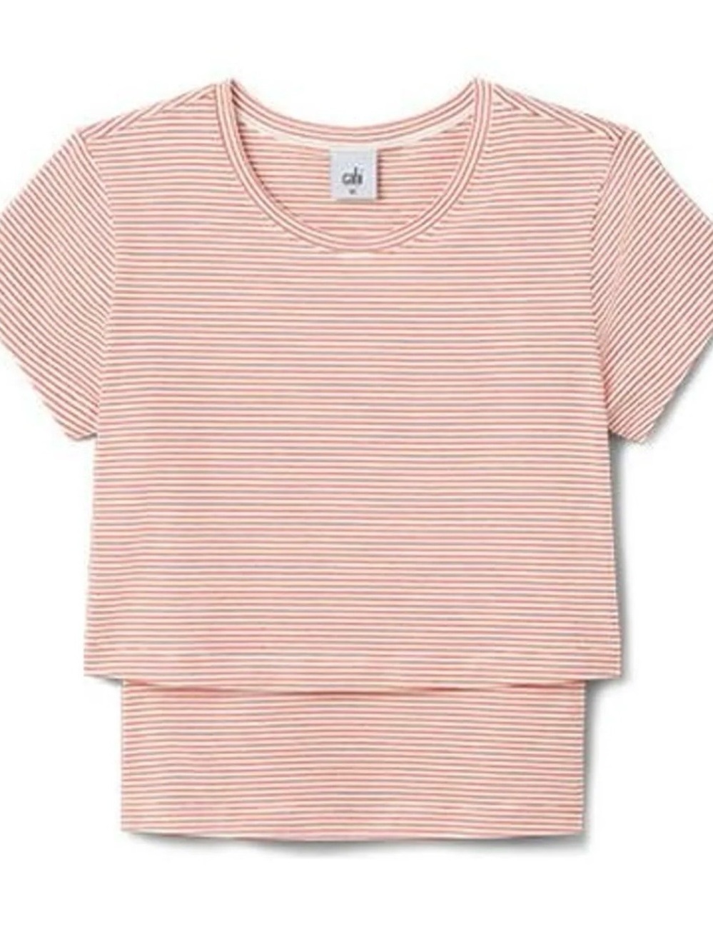 CAbi FLEX Pink Striped Short Sleeve Layered Tee M GUC 6742